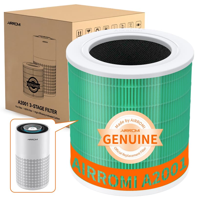 AIRROMI A2001 HEPA Air Purifier Replacement, 3-In-1 Original Filter, Removes 99.97% of 0.3 Micron Particles, Green Activated Carbon Filter - Toxin Absorber Specialty-1 Pack