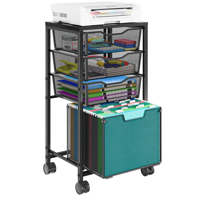 Sbanmao 4 Drawers Rolling File Cart, Under Desk Mobile Filing Cabinet with Wheels, File Cabinets for Home Office, Hanging File Folder Organizer Utility Craft Cart Printer Stand, Black
