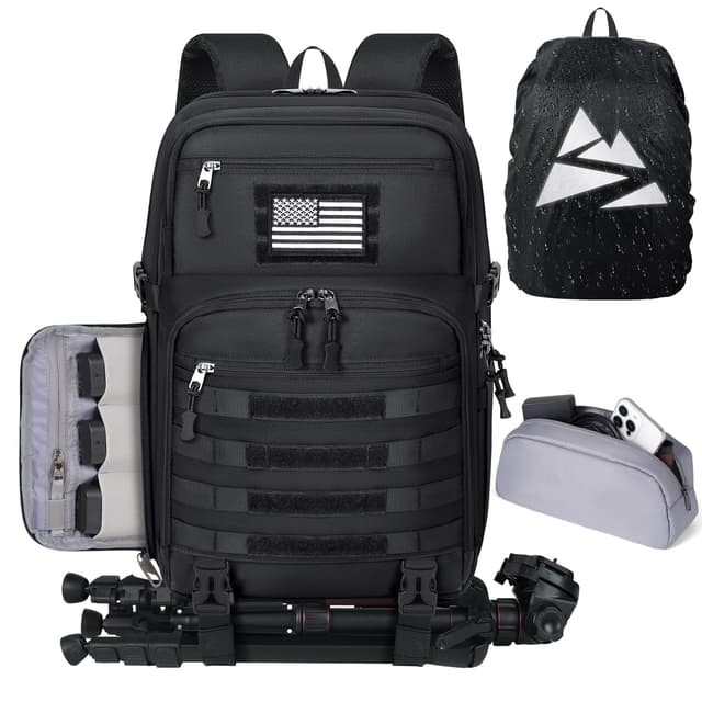 SDYSM Camera Backpack Bag Professional for DSLR/SLR Mirrorless Camera Waterproof 15.6 inch Tactical Camera Bags for Photographers with Rain Cover, Tripod Holder, Small Bag Photography Backpack Case