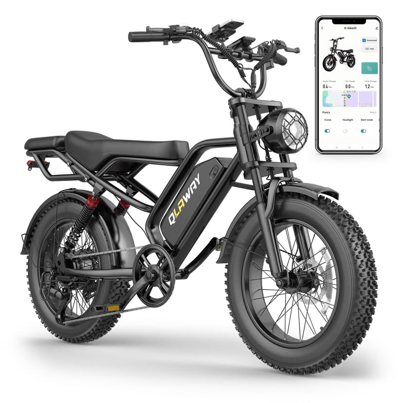 Qlaway 20" Fat Tire Electric Bikes for Adults, 750w Electric Dirt Bike with Full Suspension, 48V 18AH Battery Moped, 31MPH(50KM/H) Max Speed, 40-70 Miles Long Range Motorcycle Ebikes