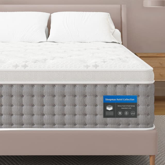 Sleepmax Firm Queen Size Mattress 14 Inch - Deep Sleep Hybrid Mattresses Enhanced Pain Relief - Cooling Firm Bed in a Box with Lumbar & Hip Support - 365-Night Trial, Forever Warranty, Fiberglass-Free
