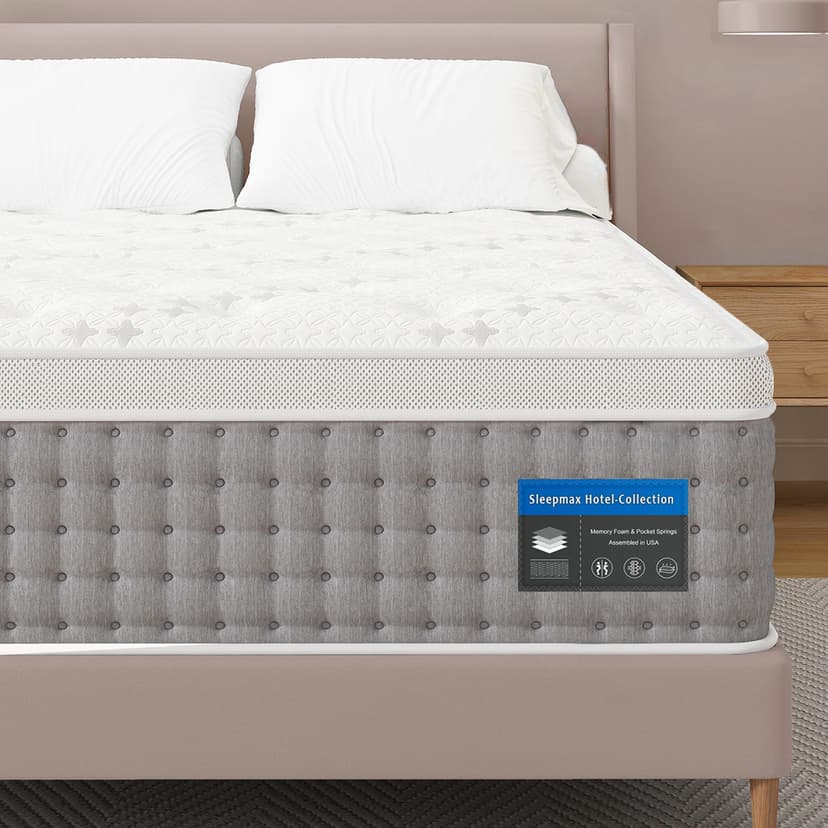 Sleepmax Firm Queen Size Mattress 14 Inch - Deep Sleep Hybrid Mattresses Enhanced Pain Relief - Cooling Firm Bed in a Box with Lumbar & Hip Support - 365-Night Trial, Forever Warranty, Fiberglass-Free