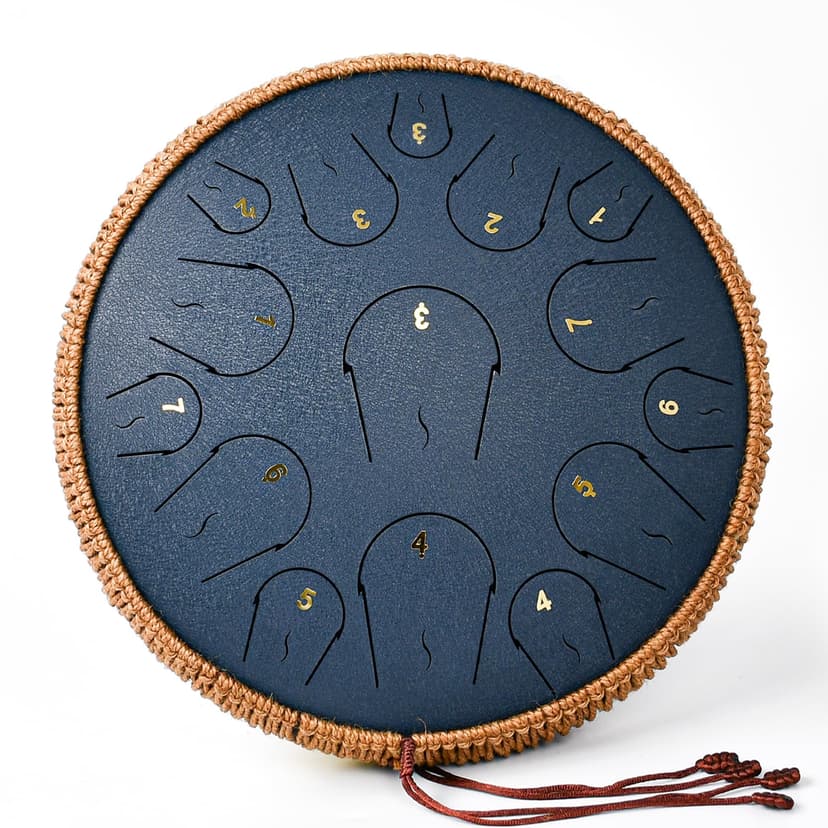 Steel Tongue Drum - 14 Inch 15 Note Tongue Drum - Hand Pan Drum with Music Book, Handpan Mallets and Carry Bag, C Major, Navy Blue