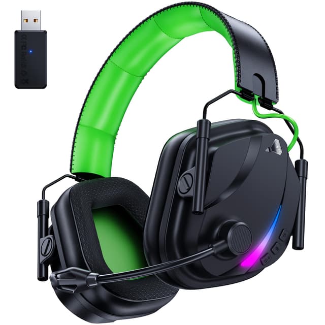 Vakedy HW12 Wireless Gaming Headset for PS5, PS4, PC, Switch, Mac, 2.4GHz Bluetooth Gaming Headphones with Noise Canceling Mic, Soft & Lightweight, 50H Battery for Call of Duty/FPS Gamers(Black/Green)