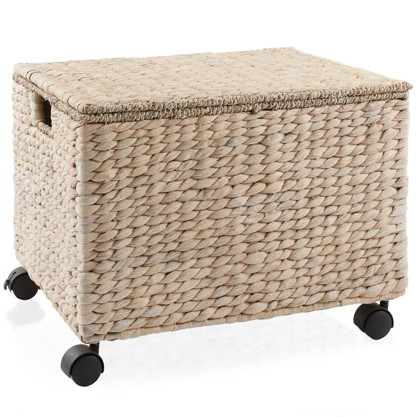 Casafield Rolling Filing Cabinet, Whitewash - Water Hyacinth File Organizer with Lid and Locking Wheels, Home Office Storage for Hanging Folders