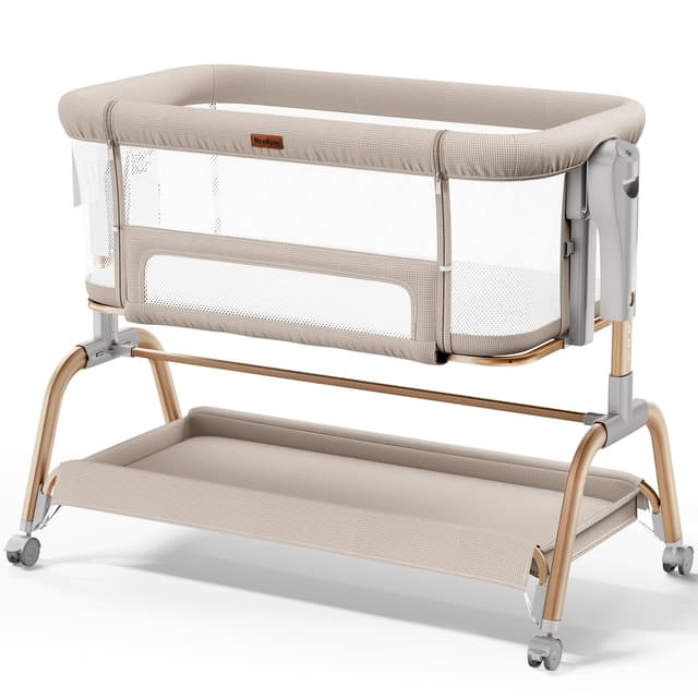 NeoBorn 3 in 1 Baby Bassinet, Bedside Bassinet for Baby, Rocking Bassinet with Breathable Full-Mesh, Mattress and Soft Sheet, Adjustable Height, Stable and Secure Crib for Newborns