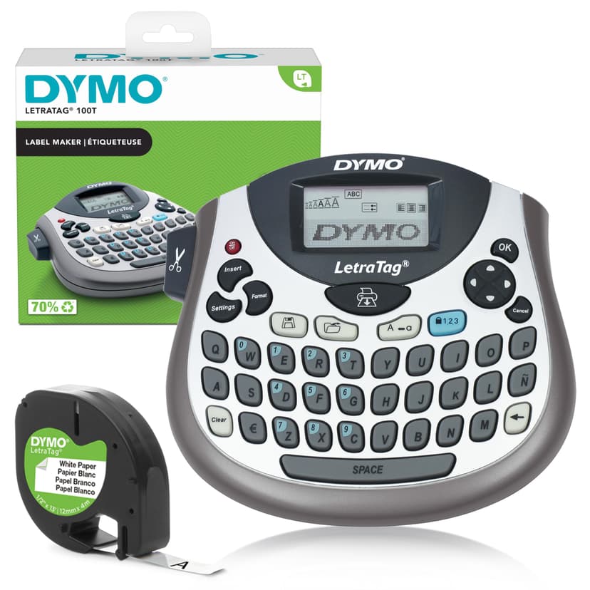 Dymo LetraTag LT-100T Label Maker | Portable Label Printer with QWERTY Keyboard | Silver | Ideal for The Office or at Home