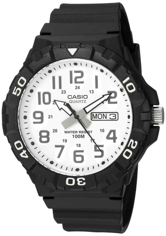 Casio MRW210H Series | Men's Analog Watch | Sporty Design | 100 Meter Water Resistance | Date Display | Rotary Bezel | Regular Time Keeping (HR, Min, SEC, PM, Date, Day) | 3 Year Battery