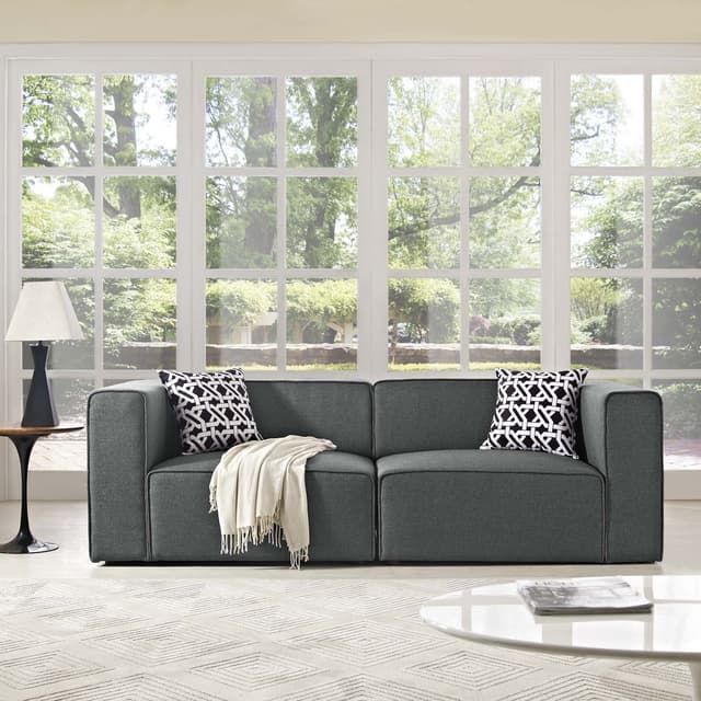Modway Mingle Contemporary Modern 2-Piece Sectional Sofa Set in Gray