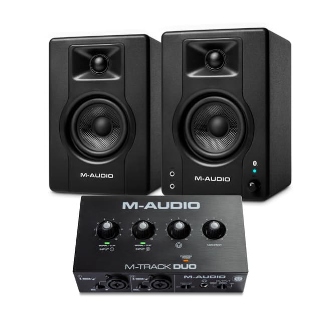 M-AUDIO BX4 Pair Bluetooth Studio Monitors Bundle with Dual XLR Audio Interface for Studio Recording, Music Production, Podcasting and Streaming