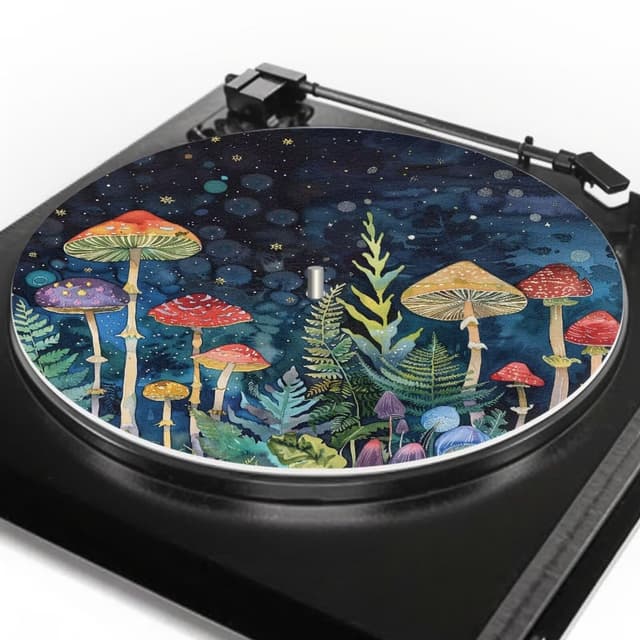 Qehuruxo Colored Mushrooms Record Slipmat Disc - Felt Material, Antistatic, Tighter Defined Bass, Enhances Sound Quality for 12 Inches Black Vinyl