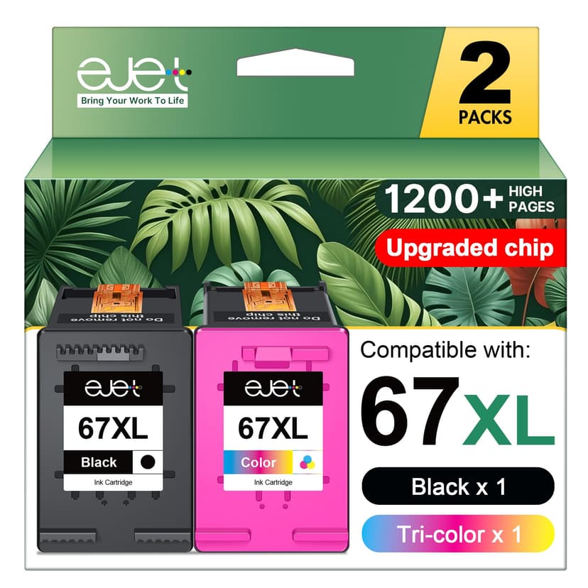 67XL Ink Cartridges Black/Color Combo Pack Compatible for HP Ink 67 67XL Works with HP Deskjet 2700 2700e 2755 2755e 2855e 2800e 2852e 2827e 4100e 4155e 4227e 4255e Envy 6055e 6455e Series (2-Pack)