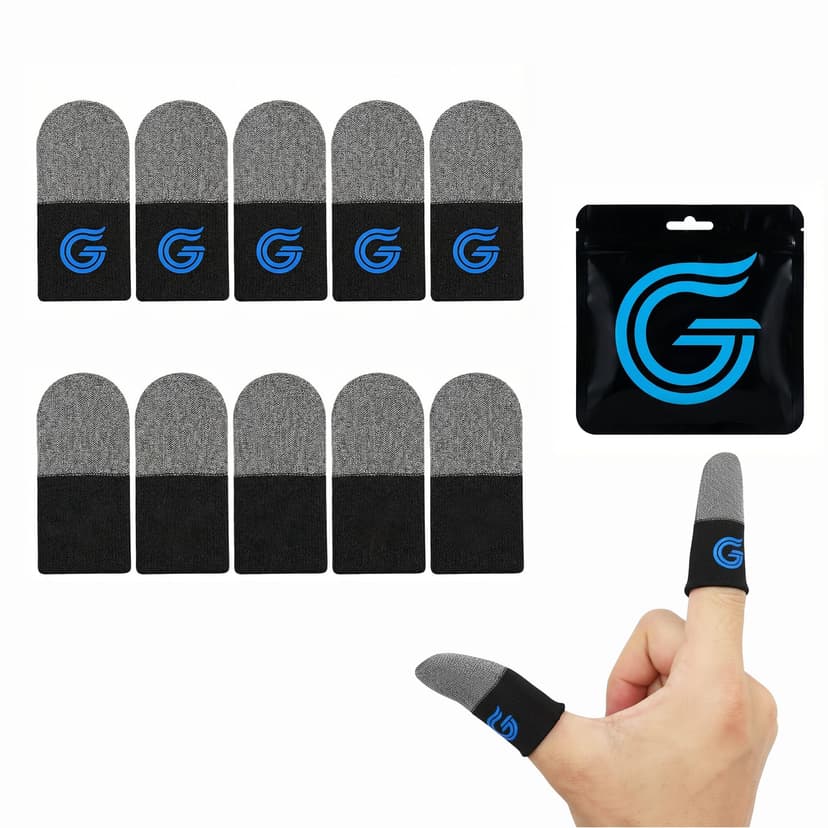 10-Pack Mobile Gaming Finger Sleeves–Thumb Sleeves for Mobile Games, 0.15mm Superconducting NanoSilverFiber, Supersensitive, Anti-Sweat Durable,Compatible with All Touchscreen Devices