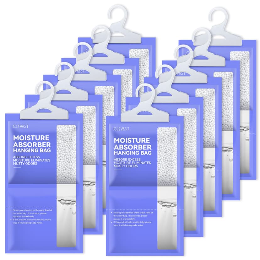 CLEVAST Moisture Absorbers Packets 10 Pack, Dehumidifier Bags for Closet, Unscented Hanging Humidity Absorber in Wardrobes, Bedrooms, Bathrooms(Net Wt. 230g/Pack)