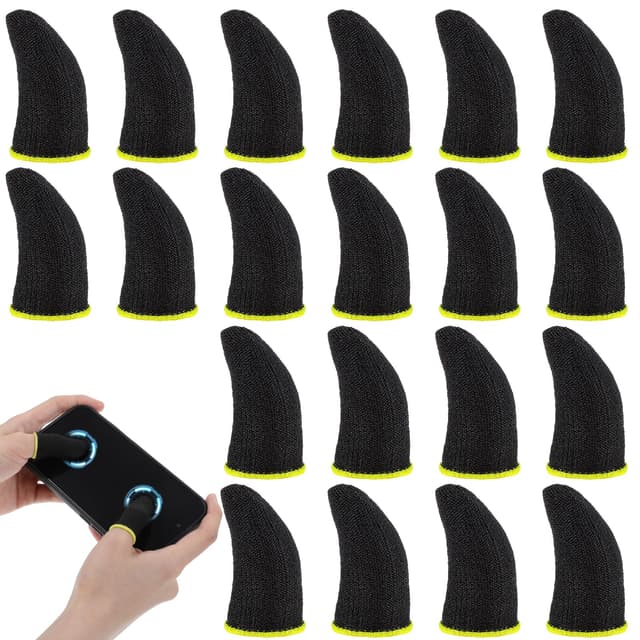 20 PCS Finger Sleeves for Gaming, Carbon Thumb Sleeves Mobile Gaming, Black Gaming Finger Sleeves, Sweatproof Breathable Mobile Gaming Finger Sleeve for Phone Tablet Gamer Stabilizer