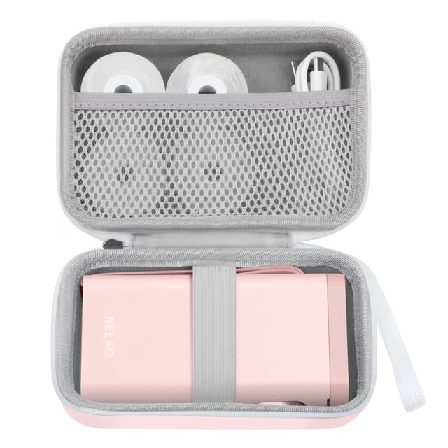 Nelko Genuine Case Compatible P21 Label Maker, Compatible with Most Mini Label Printers, for Labeler Makers & Labeling Tapes, Box with Mesh Pocket for Batteries Accessories (Case Only), Pink