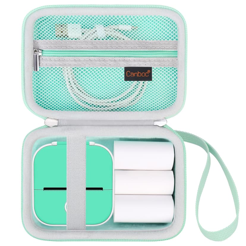 Canboc Carrying Case for Memoking/Ponek/Phomemo/Omezizy/Memoqueen T02 Mini Printer Sticker Printer, T02 Portable Thermal Printer Box for Thermal Paper, USB Cable, Green (Case Only)