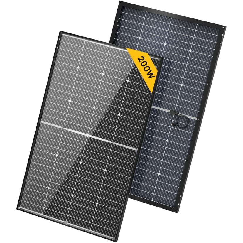 BougeRV 12V N-Type 16BB 200W Bifacial Solar Panel, 12V 200 Watt Solar Panel, for RV Camping Boat Marine Log Cabin Roof, Black Frame (1PCS)