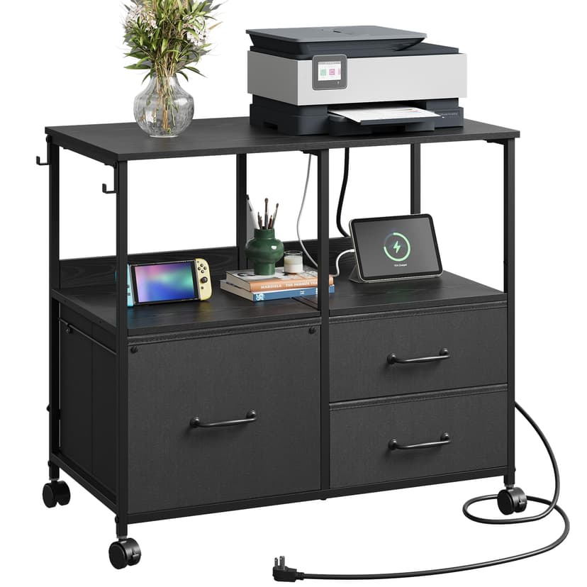 DEVAISE 3 Drawer Mobile File Cabinet, Rolling Printer Stand with Storage Shelf, Fabric Lateral Filing Cabinet fits A4 or Letter Size, Adjustable Shelf for Home Office, Black