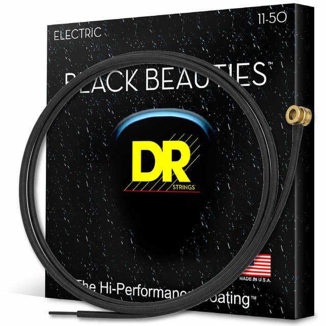 DR Strings Electric Guitar Strings, Black Beauties-Black Coated, 11-50 (BKE-11)