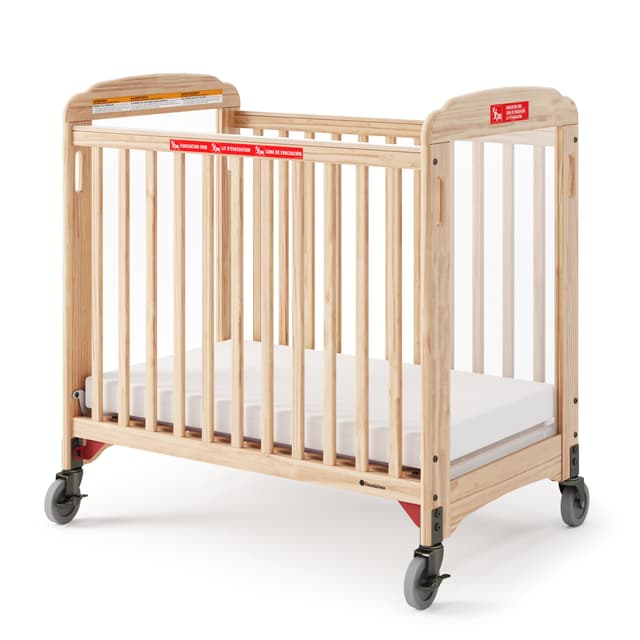 Foundations First Responder Evacuation Fixed-Side Daycare Crib, Features Clearview Panels, Includes Evacuation Frame, 4" Casters, and 3-inch Ultradurable Foam Mattress (Natural)
