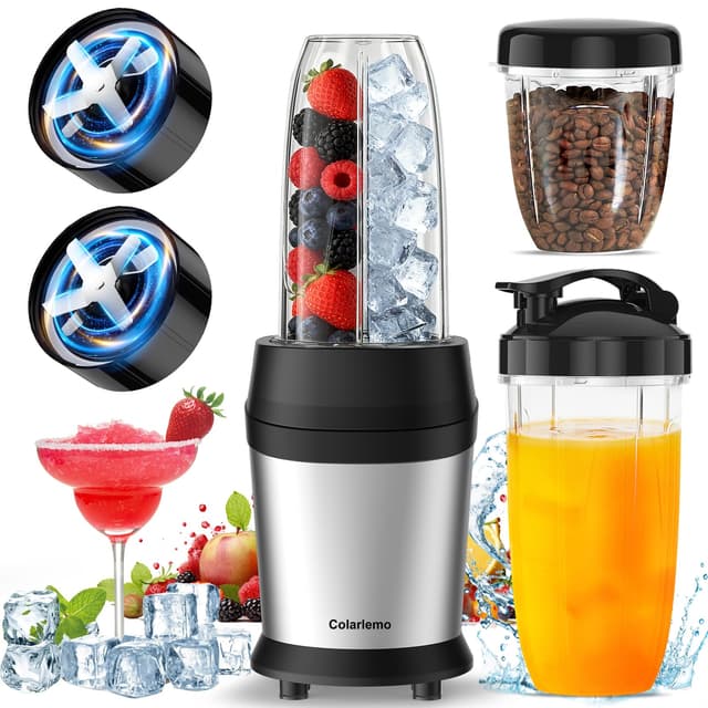 Colarlemo 12-Piece Smoothie Blender Maker 25,000 RPM Personal Blender for Ice Crushing Smoothies & Frozen Drinks Nuts with 23oz, 32oz, 37oz Portable Cups Two 6-Leaf Stainless Steel Blades, Silver