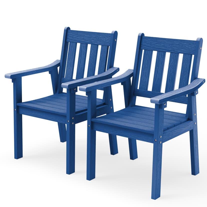 YEFU Outdoor Patio Chairs Set of 2: All Weather Outdoor Dining Chairs with Wide Curved Seat and Backrest - Plastic Patio Chairs for Outside Backyard/Garden/Pool/Porch/Deck 350lbs Capacity Blue