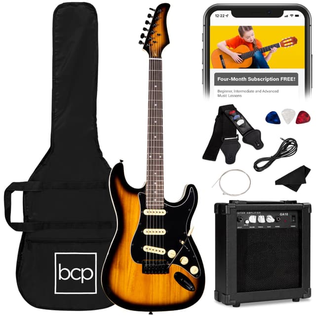 Best Choice Products 39in Full Size Beginner Electric Guitar Starter Kit w/Case, Strap, 10W Amp, Strings, Pick, Tremolo Bar - Sunburst