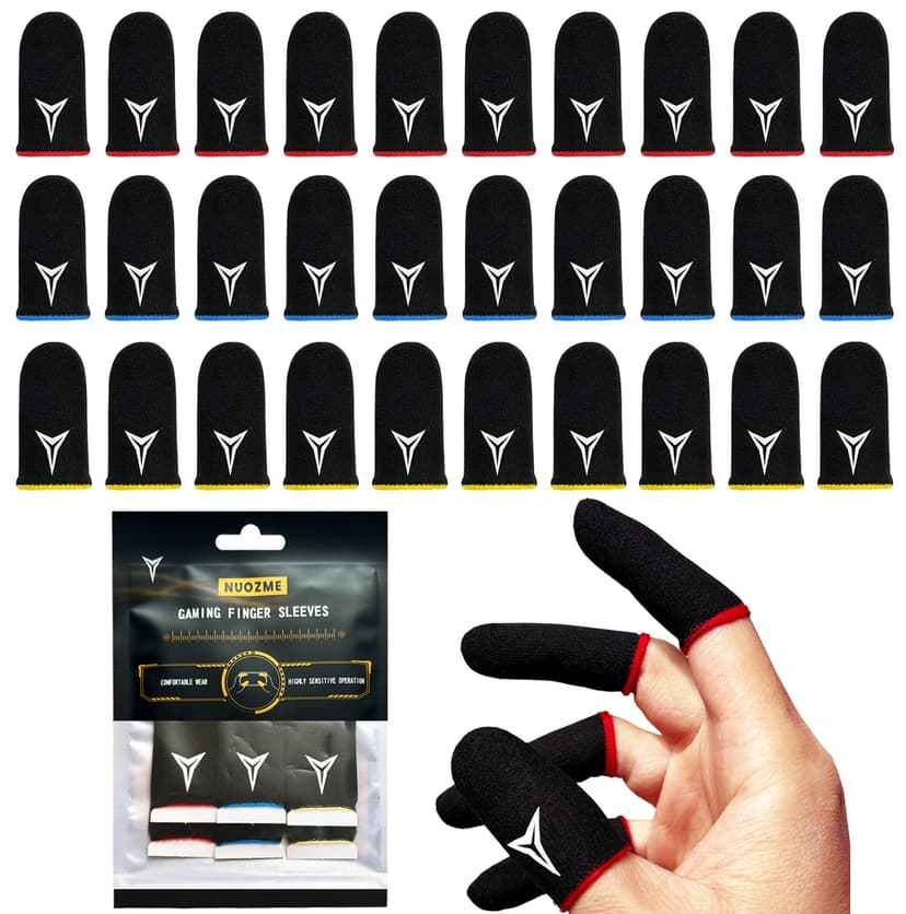 3 Colors 30 Pack E-Sports Light Model Gaming Finger Sleeves, 0.15mm Superconducting Nanofibers, Smooth Feel, Anti-Sweat, Extremely Thin, Fit All Touchscreen Devices