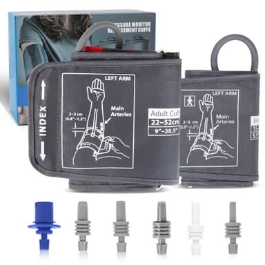 Full-Size Blood Pressure Replacement Cuffs - 5.9-9.5 & 9-21 Inches, Fit Small Medium Large XL XLarge Extra Large Big Arms, 6 Sizes of Connectors Compatible with Omron or Other Brands (Cuffs Only)
