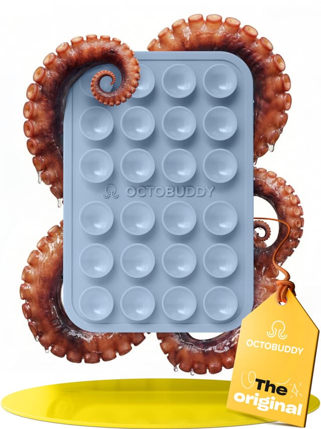 OCTOBUDDY Classic - Silicone Suction Phone Case Adhesive Mount - Hands-Free, Strong Grip Holder for Selfies & Videos - iPhone & Android Compatible - 2.25″ x 3.25″, Baby Blue