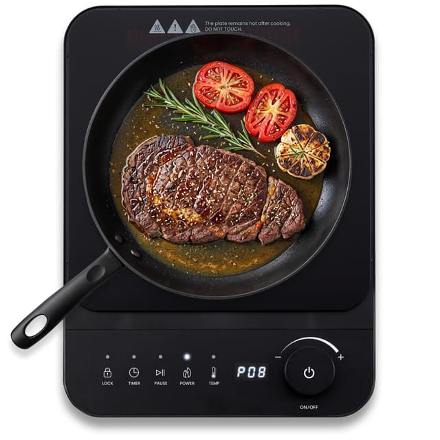 Elite Gourmet EIND57B SlimStore™ Induction Cooktop, Touch Controls, Ultra Thin 2" Profile, 10 Power Levels, Temps 140°F to 465°F, Fast Heat Up, Black