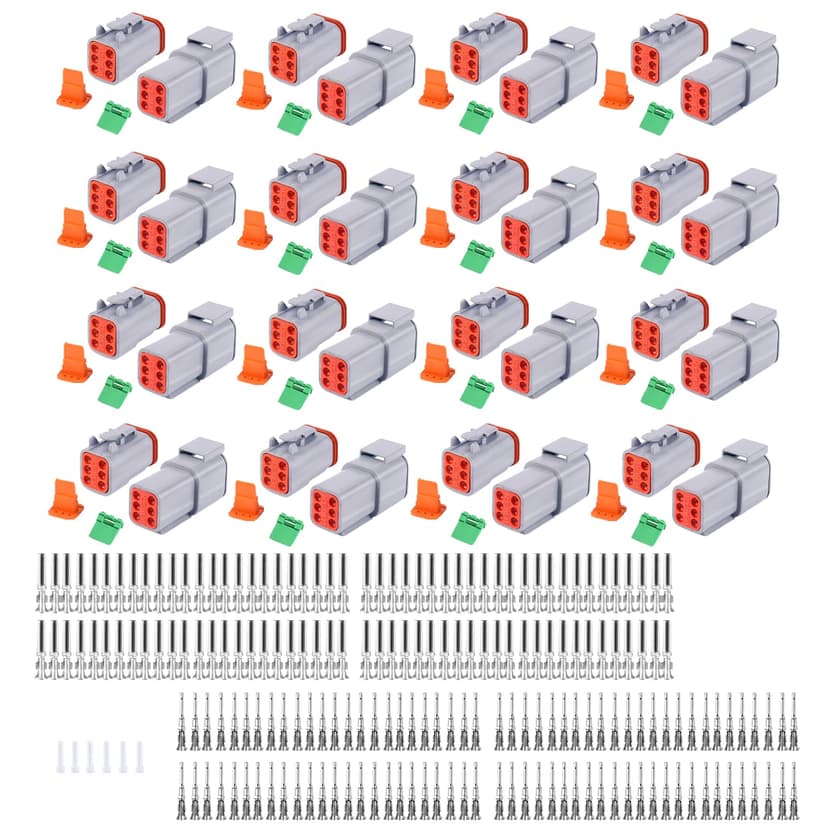 262 PCS Deutsch DT Grey 6 Pin Connectors 16 Set, Waterproof Electrical Wire Connector with Stamped Contacts and Seal Plug for Truck, Off-Road Vehicles, Construction, Agriculture, Motorcycle Wiring