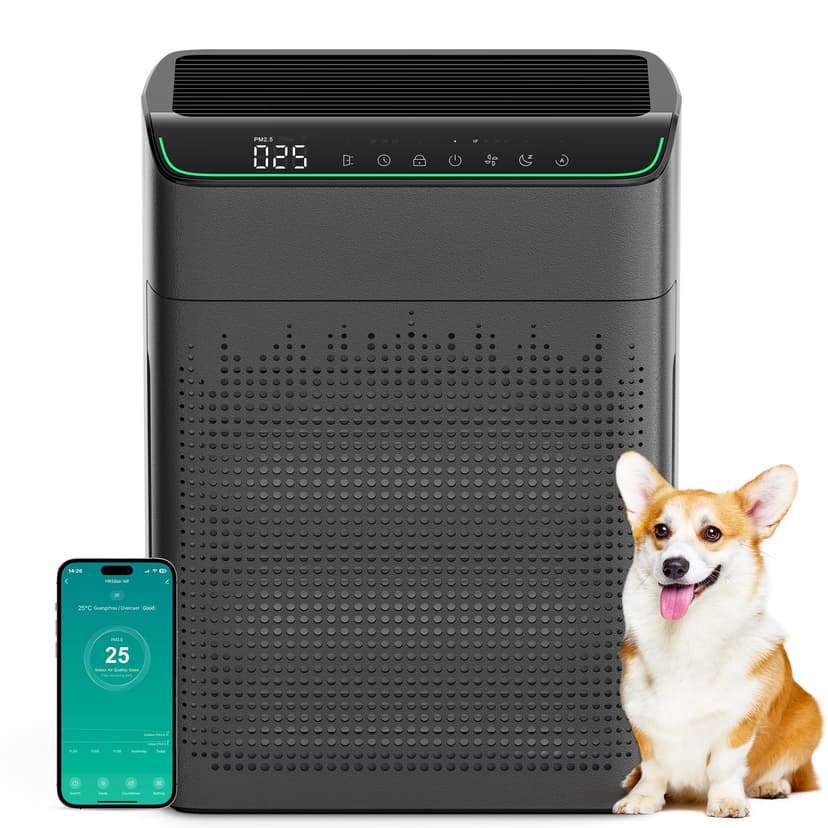 MERONTE Air Purifiers for Home Large Room Up to 1690 ft² with PM 2.5 Air Quality Monitor, Wi-Fi and Alexa compatible, HEPA Filter Double-sided Air Inlet for Smoke and Odor, 1 Pack+2 Pack Filters Black