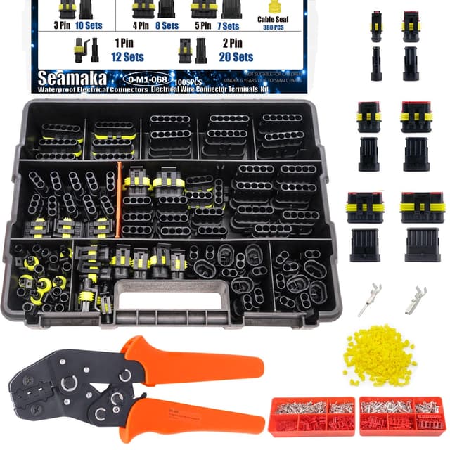 Seamaka 1008PCS 63 Sets Waterproof Automotive Wire Connectors Kit 1/2/3/4/5/6 Pin Automotive Replacement Electrical Accessories Plug Connectors Kit Male and Female Connector with Ratchet Crimping Tool