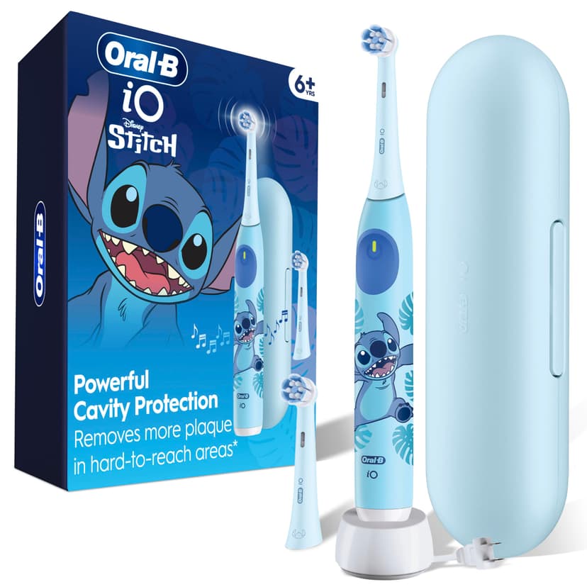 Oral-B iO Kids Limited Rechargeable Electric Powered Toothbrush, Stitch with 1 Gentle Care Brush Head - Automatic Pressure Sensor to Protect Gums - 3 Cleaning Settings - 2 Min Music Timer