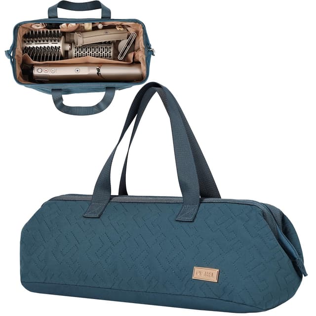NISHEL Hair Tools Travel Carrying Bag, Portable Hair Air Wrap Dryer Case, Hair Dryer/Curling Iron/Airstraight Attachment Organizer, Lake-Blue