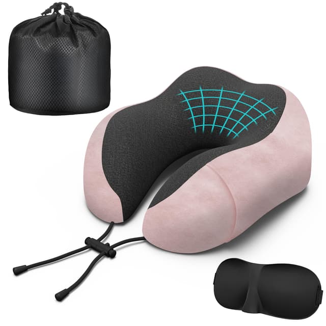 Phent zari Neck Travel Pillow, Upgraded Memory Foam Pillow for Airplane, Machine Washable, Adjustable Flight Pillow, Suitable for Sleeping Airplane, Car, Office and Home (Pink)