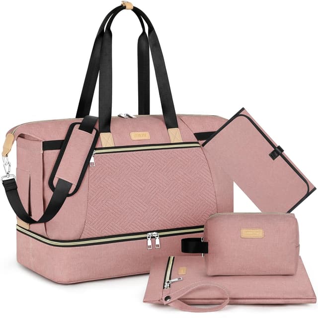 Diaper Bag Tote for Baby 6Pcs - Large Mommy Bag with Portable Changing Pad, Waterproof Compartment and Organizer Pouch, Multifunctional Hospital Bags for Labor and Delivery Travel Bag for Mom Dad