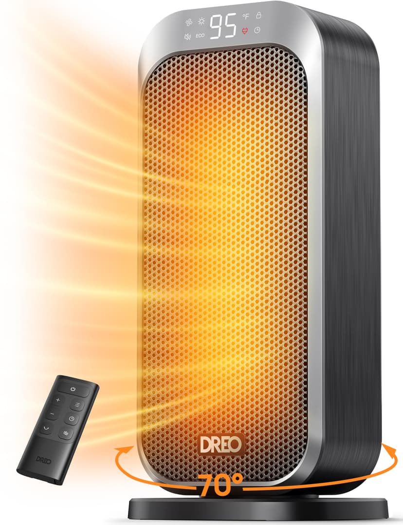 DREO Quiet Space Heater, 1500W Portable Heaters for Indoor Use with Remote, 70° Oscillation, Fast and Safety Electric PTC Ceramic for Desk Office Bedroom, 12H Timer