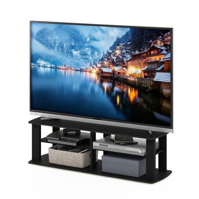 Furinno NELLY TV Stand, 3-Tier Entertainment Center with Open Shelves Storage, TV Console for TV up to 50 Inch, Soft Edges, for Living Room, Bedroom, Black