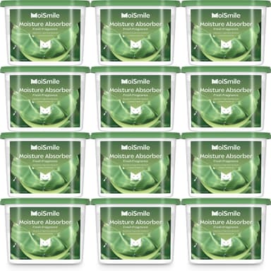 Moismile Moisture Absorbers 12 Packs, 10.8OZ Fresh Scent Efficient Humidity Absorber ＆ Odor Eliminator Boxes, Refillable Car Dehumidifier for Closet, Bathroom, Basement＆ RV