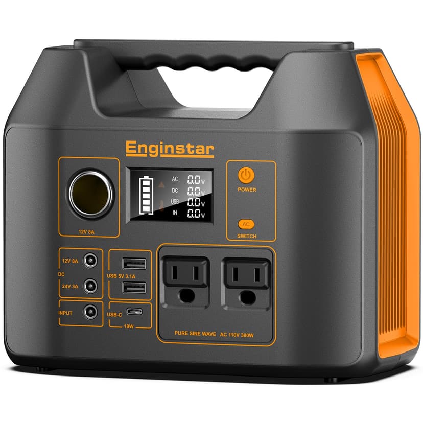 Enginstar Solar Generator, 296Wh Portable Power Station, 110V Pure Sine Wave, 80000mAh Backup Battery Power Supply for CPAP Outdoor Camping, Traveling, and Emergencies