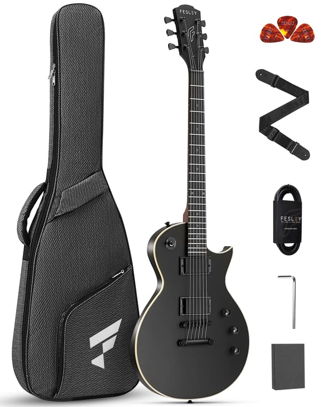 Fesley 39" LP Electric Guitar Kit: Full Size Solid Body Electric Guitars for Beginners with Humbucker Pickups, Poplar Body, Mahogany Neck,22 Frets,6 String Guitar with Gig Bag,Cable,FLP350,Matte,Black