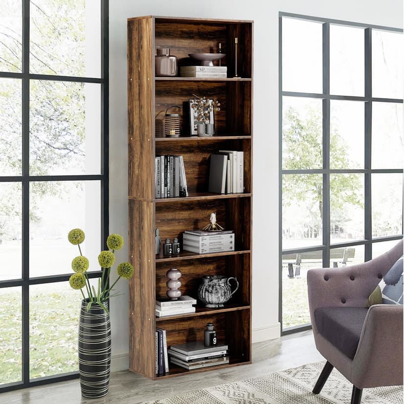 GRUSIGN 71" Tall 6-Tier Bookshelf, Large Open Display Bookcase with Ample Storage, Floor Standing Book Shelf for Living Room, Home Office, Bed Room, Brown