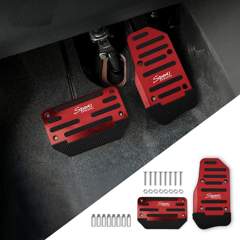 PACLVIO 2PCS Non-Slip Car Pedal Covers, Premium Aluminum Alloy Gas and Brake Pedals Covers for Safe Driving, Automatic Transmission Pedal Covers Replacement Kit, Universal Car Accessories for Most Car