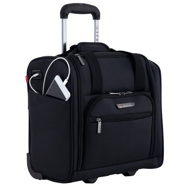 TPRC 15" Smart Underseat Carry-On Luggage with USB Charging Port, Black