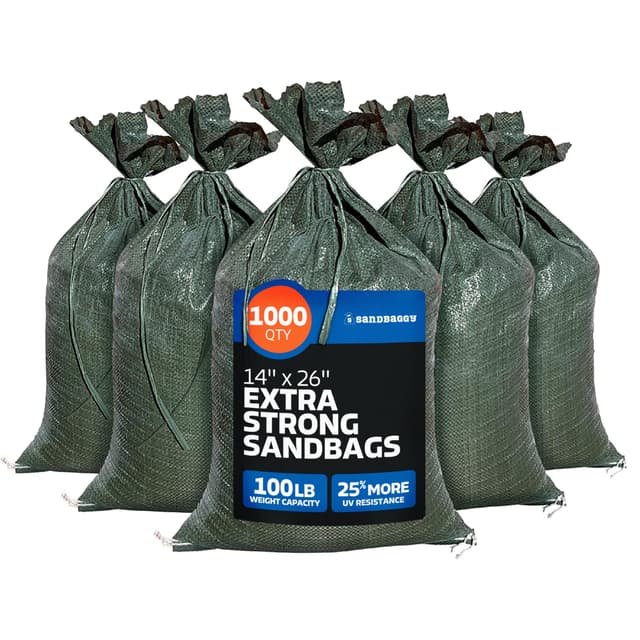 Sandbaggy - Heavy Duty Empty Sandbags For Flooding (14" X 26") - Poly Sand Bags - Flood Barrier, Weight, Construction, Earth Bag Homes - Reusable, UV Resistant - Tie Strings Attached (1,000 Bags)