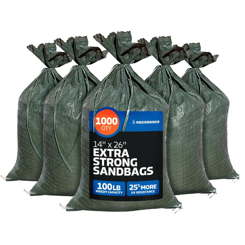 Sandbaggy - Heavy Duty Empty Sandbags For Flooding (14" X 26") - Poly Sand Bags - Flood Barrier, Weight, Construction, Earth Bag Homes - Reusable, UV Resistant - Tie Strings Attached (1,000 Bags)