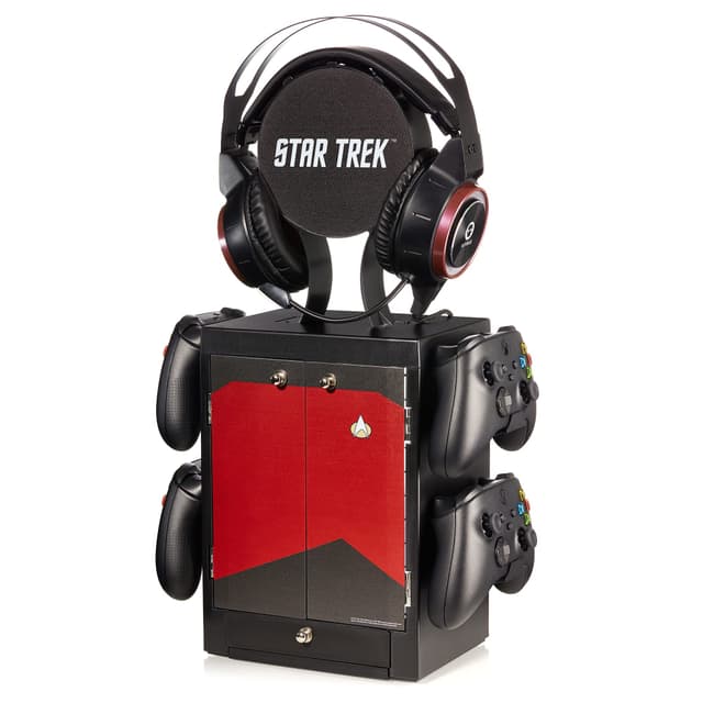 Numskull Official Red Star Trek Gaming Accessory Locker & Storage Stand – Holds 10 Games/DVDs, 4 Controllers, Headset, and Accessories – Durable & Compact Organizer – Official Star Trek Merchandise